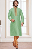 Art Silk Seafoam Green Men Kurta Pajama