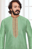 Art Silk Seafoam Green Men Kurta Pajama