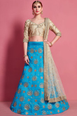 Art Silk Sky Blue Lehenga With Resham Work
