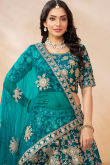 Art Silk Teal Blue Dori Embroidered Panelled Style Lehenga