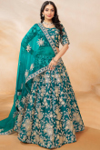 Art Silk Teal Blue Dori Embroidered Panelled Style Lehenga