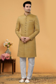 Art Silk Trombone Yellow Men Sherwani
