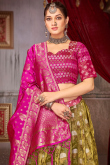 Art Silk Trombone Yellow Zari Weaved Flared Style Lehenga