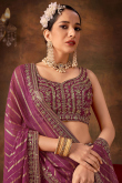 Wine Maroon Georgette Embroidered A-Line Lehenga