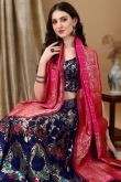 Art Silk Woven Zari Dark Blue Panelled Style Lehenga