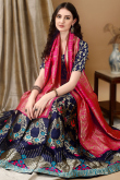 Art Silk Woven Zari Dark Blue Panelled Style Lehenga
