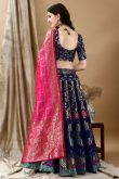 Art Silk Woven Zari Dark Blue Panelled Style Lehenga