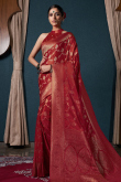Art Silk Woven Zari Deep Red Broad Border Saree