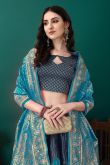 Art Silk Woven Zari Navy Blue Panelled Style Lehenga