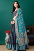 Art Silk Woven Zari Navy Blue Panelled Style Lehenga