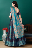 Art Silk Woven Zari Navy Blue Panelled Style Lehenga