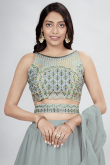 Ash Grey Chiffon Embroidered Lehenga