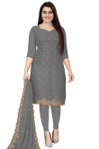 Indian Ash Grey Georgette Churidar Suit With Zari Work