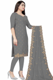 Indian Ash Grey Georgette Churidar Suit With Zari Work