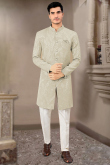 Ash Grey Jacquard Woven Men Sherwani