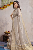 Ash Grey Kora Silk Saree with Woven Zari Work for Diwali Wear