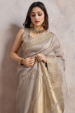 Ash Grey Kora Silk Saree with Woven Zari Work for Diwali Wear