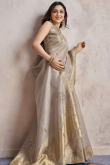 Ash Grey Kora Silk Saree with Woven Zari Work for Diwali Wear