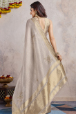 Ash Grey Kora Silk Saree with Woven Zari Work for Diwali Wear
