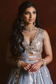 Ash Grey Net Lehenga with Mirror Work for Diwali Festivities