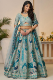 Ash Grey Silk Blend Embroidered Panelled Style Lehenga