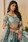 Ash Grey Silk Blend Embroidered Panelled Style Lehenga
