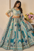 Ash Grey Silk Blend Embroidered Panelled Style Lehenga