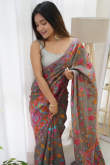 Ash Grey Soft Silk Weaved Thread Light Weight Saree