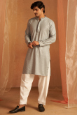 Ash Grey Viscose Embroidered Straight Cut Men's Kurta Pajama 
