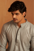 Ash Grey Viscose Embroidered Straight Cut Men's Kurta Pajama 