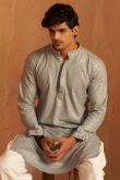 Ash Grey Viscose Embroidered Straight Cut Men's Kurta Pajama 