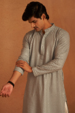 Ash Grey Viscose Embroidered Straight Cut Men's Kurta Pajama 