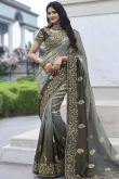 Ash Grey Viscose Silk Embroidered Ombre Saree
