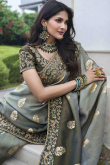 Ash Grey Viscose Silk Embroidered Ombre Saree