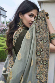 Ash Grey Viscose Silk Embroidered Ombre Saree