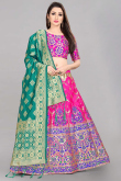 Banarasi Silk Fuchsia Pink Woven Zari Lehenga