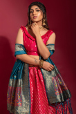 Ruby Pink Sangeet Weaved Thread Work Lehenga in Banarasi Silk
