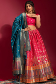 Ruby Pink Sangeet Weaved Thread Work Lehenga in Banarasi Silk