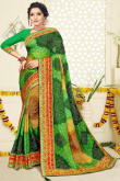 Bandhej Print Georgette Green Saree