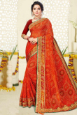 Bandhej Print Georgette Orange Saree