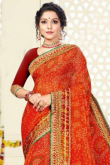 Bandhej Print Georgette Orange Saree
