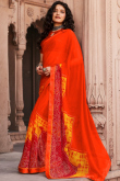 Bandhej Print Georgette Orange Light Weight Saree