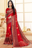 Bandhej Printed Chiffon Cherry Red Saree