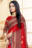 Bandhej Printed Chiffon Cherry Red Saree