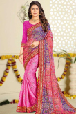 Multi Color Bandhej Chiffon Saree for Casual Wear