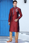 Banglori Silk Indian Kurta Pajama In Deep Red Colour
