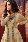 Banglori Silk Jacket Style Anarkali Suit In Beige Color
