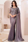 Beads Embroidered Dusty Mauve Chiffon Sangeet Saree