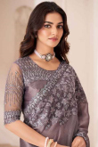 Beads Embroidered Dusty Mauve Chiffon Sangeet Saree