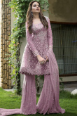 Beads Work Net Mauve Pink Sharara Suit